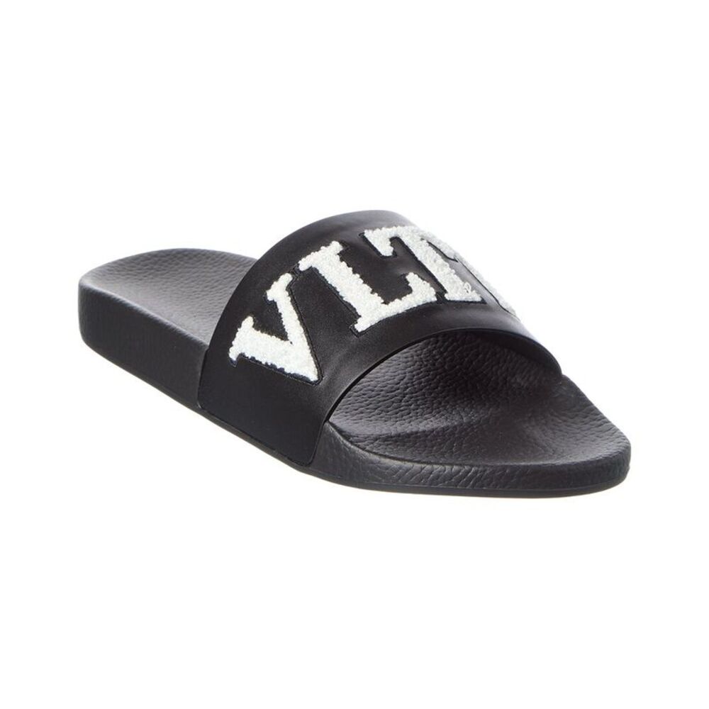 Valentino Vltn Leather Slide, Black